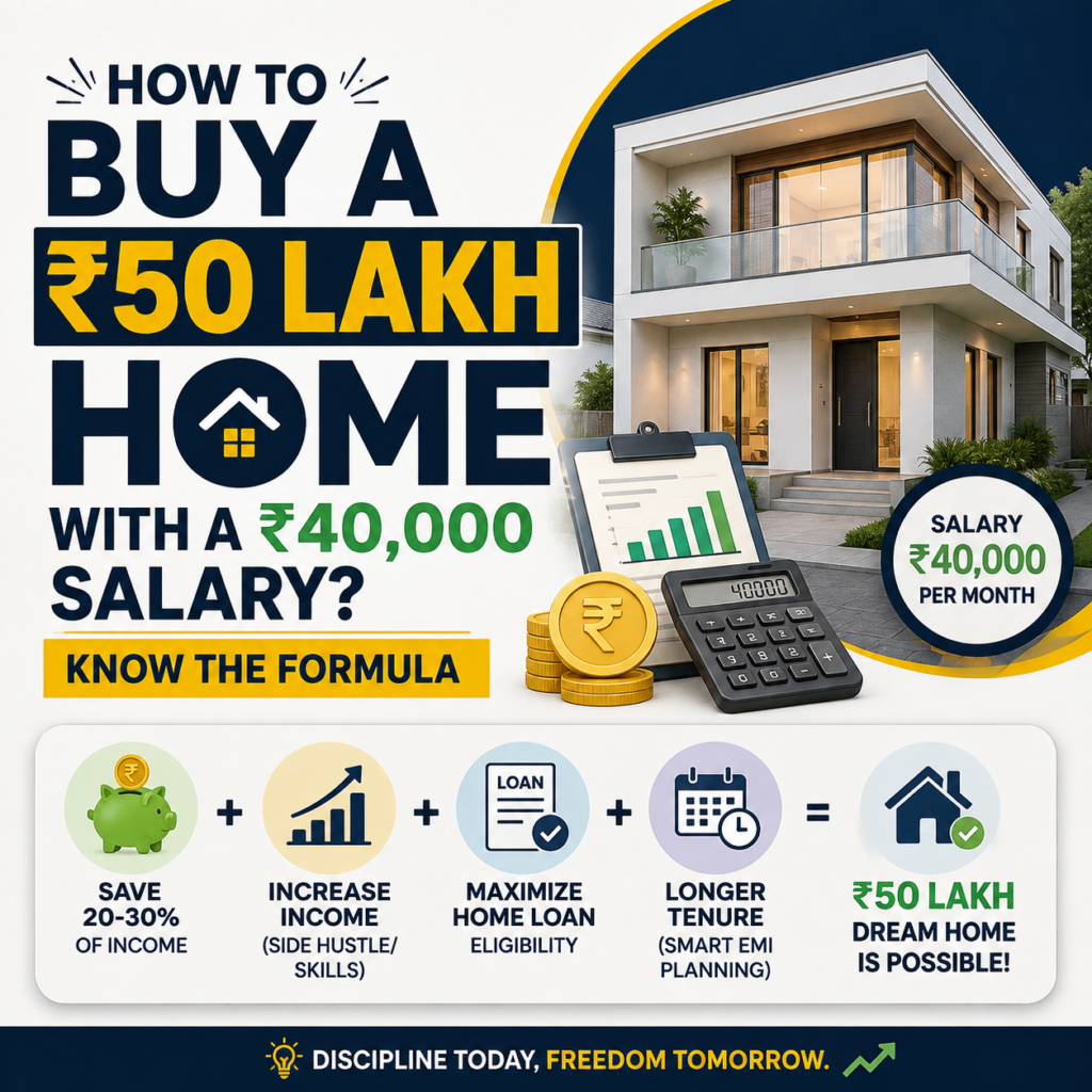 How to Buy a ₹50 Lakh Home With a ₹40,000 Salary? Know the Formula, Down Payment and EMI Calculation 1 Create post iamge for How to Buy a ₹50 Lakh Home With a ₹40000 Salary Know the Formula