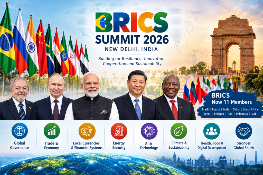 BRICS Summit 2026: Key Highlights, India’s Role and What It Means for the World 1 BRICS Summit 2026 in New Delhi with leaders and BRICS member flags