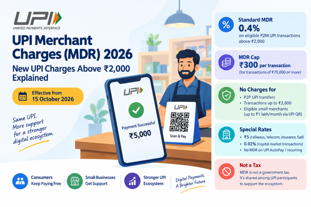 UPI Merchant Charges (MDR) 2026: New UPI Charges Above ₹2,000 Explained 1 UPI merchant charges and MDR rules in India 2026